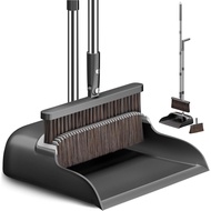 CTIME Broom and Dustpan Set, Extra Brush Head & 52" Adjustable Long Handle Standing Dustpan Set, wit