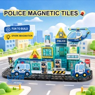 Kids 3.75cm Mini Magnetic Tiles 40Pcs Construction Firefighter Police Scene Building Set