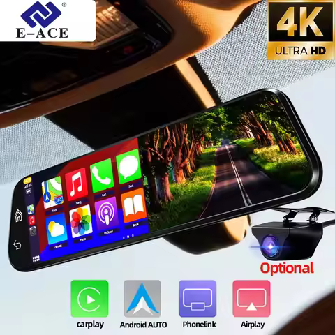 E-ACE DashCam 4K 3840*2160P Car Dvr Carplay Android Auto GPS WIFI AUX BT FM Stream Optional1080P Rea