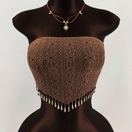 Gyaru Concert Women Vacation Woman Boho Vacation Summer Western Resort Style Knit Jacquard Beaded Ta