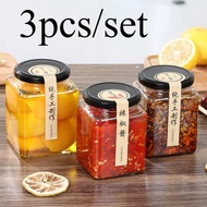 3pc Square glass Chili Sauce Jar 100ml 200ml with metal lid Empty Storage Honey Container Food Stora