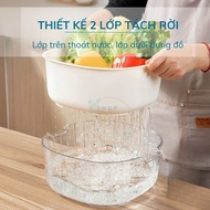 Basket Set with Pots of 6 Piece Set of 3 Baskets and 2-Layer Plastic Vegetable Washing Basin for Fru