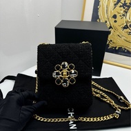 【99❤️全套】Chanel 22K 竪版 tweed 黑色毛呢編織 毛呢扣 單肩包