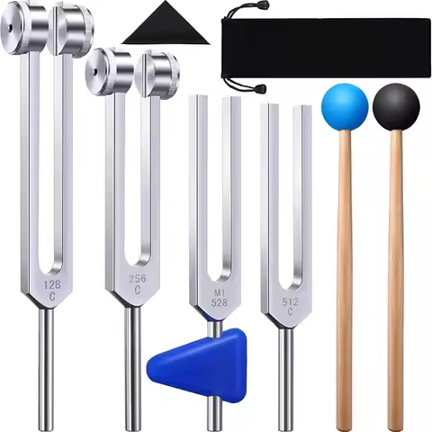 HOT SALE 4 Pack Tuning Fork Set(128 Hz,256 Hz,512 Hz,528 Hz)with Tuning Fork Hammer for Sound Sound 