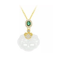 CTS 925 Silver Hetian Jade Ruyi Lock Necklace CHOW TAI SENG 30000 S1PC0785 (ห่วงโซ่ S925ฟรี)