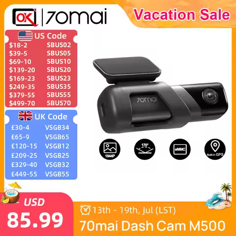 70mai Dash Cam M500 EMMC Storage 1944P Car DVR Voice Control 170°FOV 24H Parking Monitoring ADAS Sup