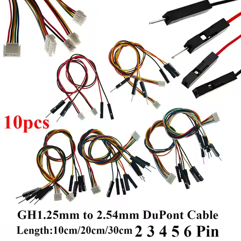 10pcs GH1.25 to 2.54 DuPont 1P Terminal Wire GH1.25mm 2 3 4 5 6 Pin to 2.54mm DuPont Head Cable Conn