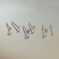 Silver Earrings 999 Sterling Silver Phantom Color ab Colorful Diamonds Simple Small Men Women Flashi