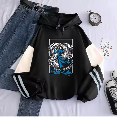 Seto Kaiba Graphic Hoodies Anime Yu Gi Oh Vintage Oversized Hooded Sweatshirt Long Sleeves Soft Cott