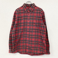 Eddie Bauer 長袖扣襯衫，格紋圖案，紅色， L 碼，古著。
