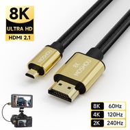 Micro HDMI to HDMI-compatible Cable 2.1 3D 8k 1080P High Speed Cable Adapter for GoPro Hero 7 6 5 Sony A6000 Nikon Canon Camera