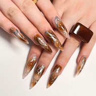 Autumn Winter Whitening y2k Wearing Nail Patch Melade Brown Smudge Manicure