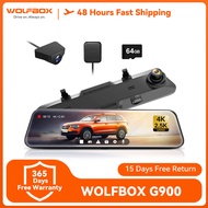 WOLFBOX G900 12'' 4K+2.5K Rearview Dash Cam, GPS, WDR, 170° FOV, Stream Media DVR