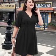 [Ready stock] V neck slim dress dinner dress plus size