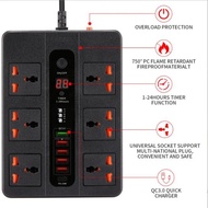 6 Ports USB QC3.0 Fast Charger Type-C/PD 18W Quick Charge Station Adapter 3000W 6 AC Outlets Power S