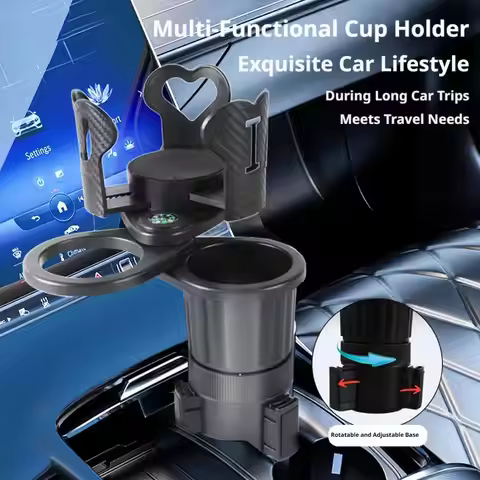 3 In 1 Car Cup Holder Center Console Expander 360 Rotating Multi Functional Beverage Rack Built In N