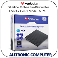 Verbatim External slimline Mobile Blu-ray Writer P/N: 66718 USB 3.2 Gen 1 / USB A & C Connection