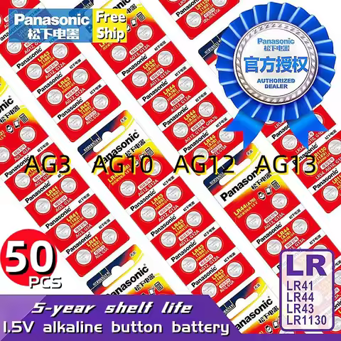 50PCS Original Panasonic LR44 LR43 LR41 LR1130 Button Batteria AG13 AG10 L1154 A76 357a Cell Coin Wa