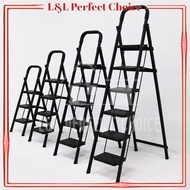 LL PERFECT Black Folding Steel Pipe 3 / 4 / 5 / 6 Wide Step Ladder Foldable Household Indoor Platform Stair Tangga Lipat