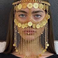 Mixed Coin Chain Veil, Cleopatra Theme Accessories, Arabian Theme Face Accessories