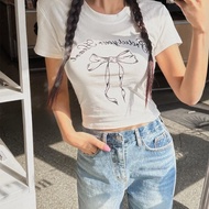 [HZA] Bow Short Sleeve T-shirt Slim Women T-shirt