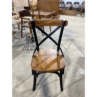 LH FURNITURE - Industrial Cafe Chair X-Back Old Teak & Iron Wood