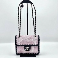 CHANEL 粉色毛呢金扣肩背斜背豆腐包19*14.5*5 99新配件塵袋