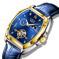 LIGE Fashion Man Watch Casual Sport Leather Automatic Tourbillon Mechanical Clocks Moon Phase Waterp