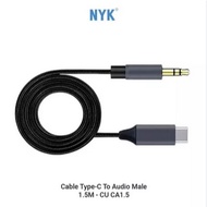 AUX Cable Type C To Jack 3.5 mm, 1.5 mm NYK brand Length 1.8 M