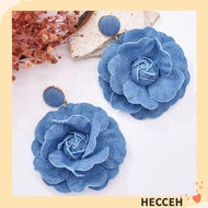 HECCEH Blue Rose Earrings, Exaggerate Denims Denim Blue Fabric Earrings, Handmade Ornament Flower Ea