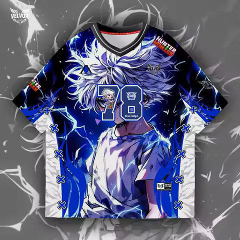 Hunter X Hunter Killua Zoldyck 78 Jersey T-shirt, Men's Anime Godspeed Graphic Mesh Streetwear Tee, 