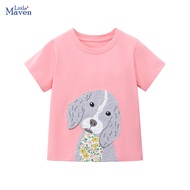 Little Maven 2024 Summer Children's Clothings New Kids Clothes Girls Tops Cartoon Embroidery Dog Sho