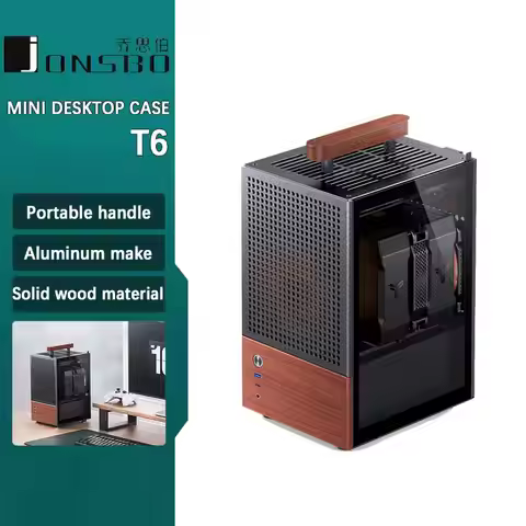 JONSBO T6 ITX PC Case Mini Tower Aluminum Chassis with Multifunctional Handle Solid Wood Veneer SFF 
