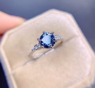 藍色莫桑石戒指，1克拉莫桑石戒指，裂紋莫桑石戒指