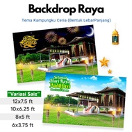 Backdrop RAYA Tema Kampungku Ceria/ Hiasan Open House Rumah Terbuka Raya di Pejabat, Sekolah, Rumah