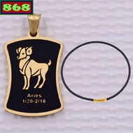 Aries - Aries white stainless steel pendant with black leather necklace + gold stainless steel hook,