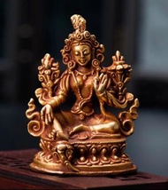 尼泊爾進口精致手工純銅全鎏金綠度母佛像 小佛像隨身佛