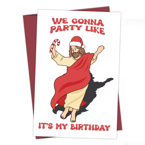 1pc Funny Jesus Christmas Card with Envelope,It's My Birthday,Jesus Birthday Greeting Card for Him H