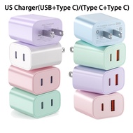 Fonken US Standard 2 Ports USB Type C Travel Charger PD 20W Charging US Plug Power Adapter
