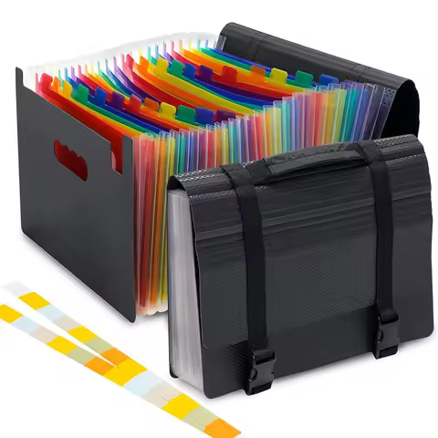 24-pocket expandable folder with handle and snap closure, portable file box for bills, receipts, doc