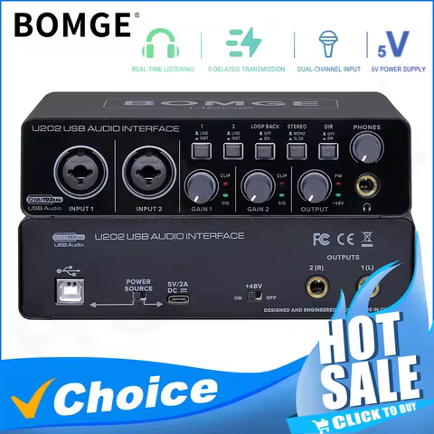 BOMGE U202 USB Audio Interface with Mic Preamplifier XLR/TSR/TS Ports 48V 32-Bit/192kHz Resolution f