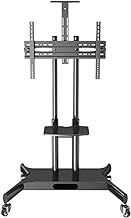 Home Office TV Stand Mobile Trolley Cart – Double Tray Shelves &amp; Heavy Duty Base – for 32 42 43 40 55 65 70 Inch HDR LED &amp; LCD TV Screens