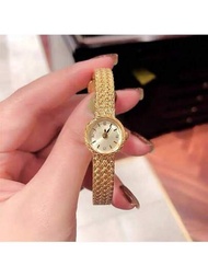 1入組復古風格小錶盤石英女性手錶帶銅帶