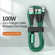 100W Super Fast Charger Cable 6A 3 in 1 Charger Cable Micro Usb / Type-C / For iP Cable