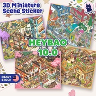 Lazy Cat HeyBao 10.0 3D Miniature Scenes Sticker DIY Cute Cartoon Scenes Building PET Sticker Hei Ba