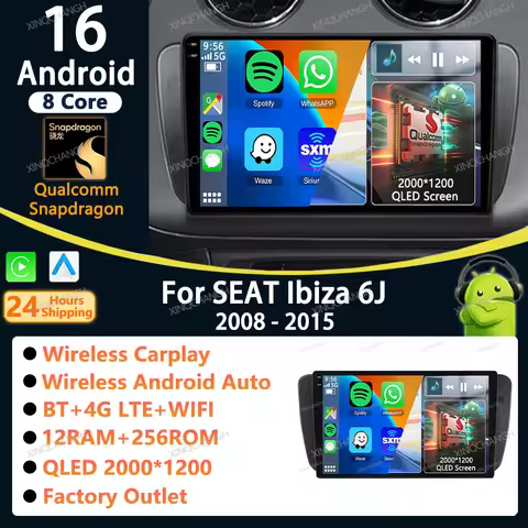 Android 16 Car Radio Carplay Auto For SEAT Ibiza 6J IV 4 2008 - 2015 BT GPS 4G LTE 5G WIFI Head Unit