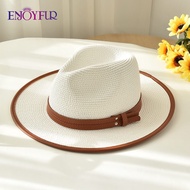 ENJOYFUR Womens Summer Panama Hats Wide Brim Straw Sun Hat Beach Hat For Men Fashion UPF UV Protection Fedoras Cap For Travel