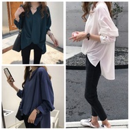 👚Women Causal Loose Long Sleeve Blouse Korean Style V-neck Blouse Fashion Blouse Plain Colour Blouse