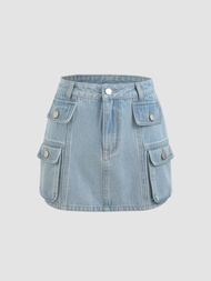 Cider Denim Cargo High Waist Mini Skirt