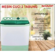 READY! MESIN CUCI SHARP 2 TABUNG 10 KG MESIN CUCI SHARP EST 1070